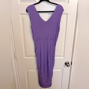 Alice + Olivia, Sleeveless Ruched Midi Dress, Small in Purple